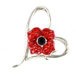 Pave Crystal Poppy And Heart Brooch