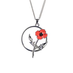 Poppy in Circle 40mm Pendant Necklace