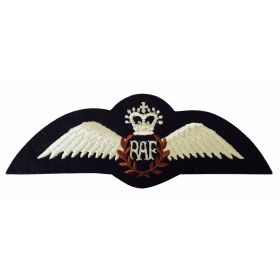RAF Pilot Wings Queens Crown Embroidered Badge
